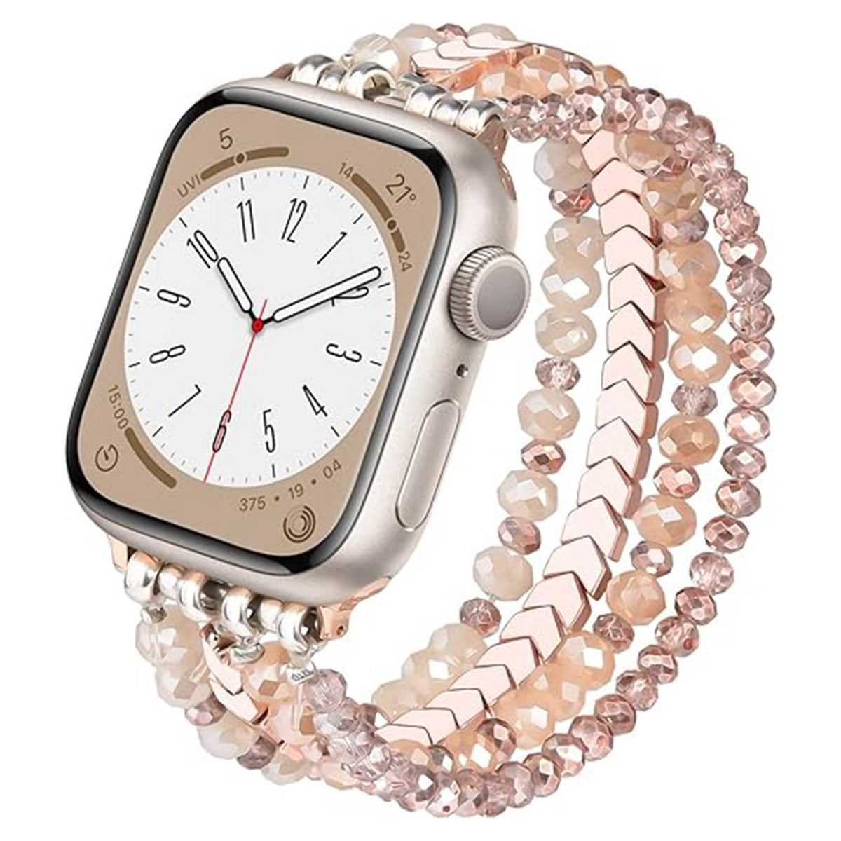 Elegant Crystal Beaded Apple Watch Band – Fashionable Stainless Steel Strap for 38mm/40mm/41mm and 42mm/44mm/45mm Models