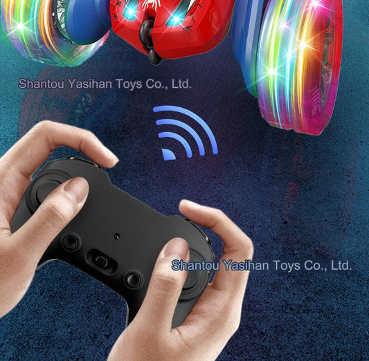 Stunt Remote Control Car - Dual-Sided Flipping RC Vehicle with Colorful LED Lights for Kids