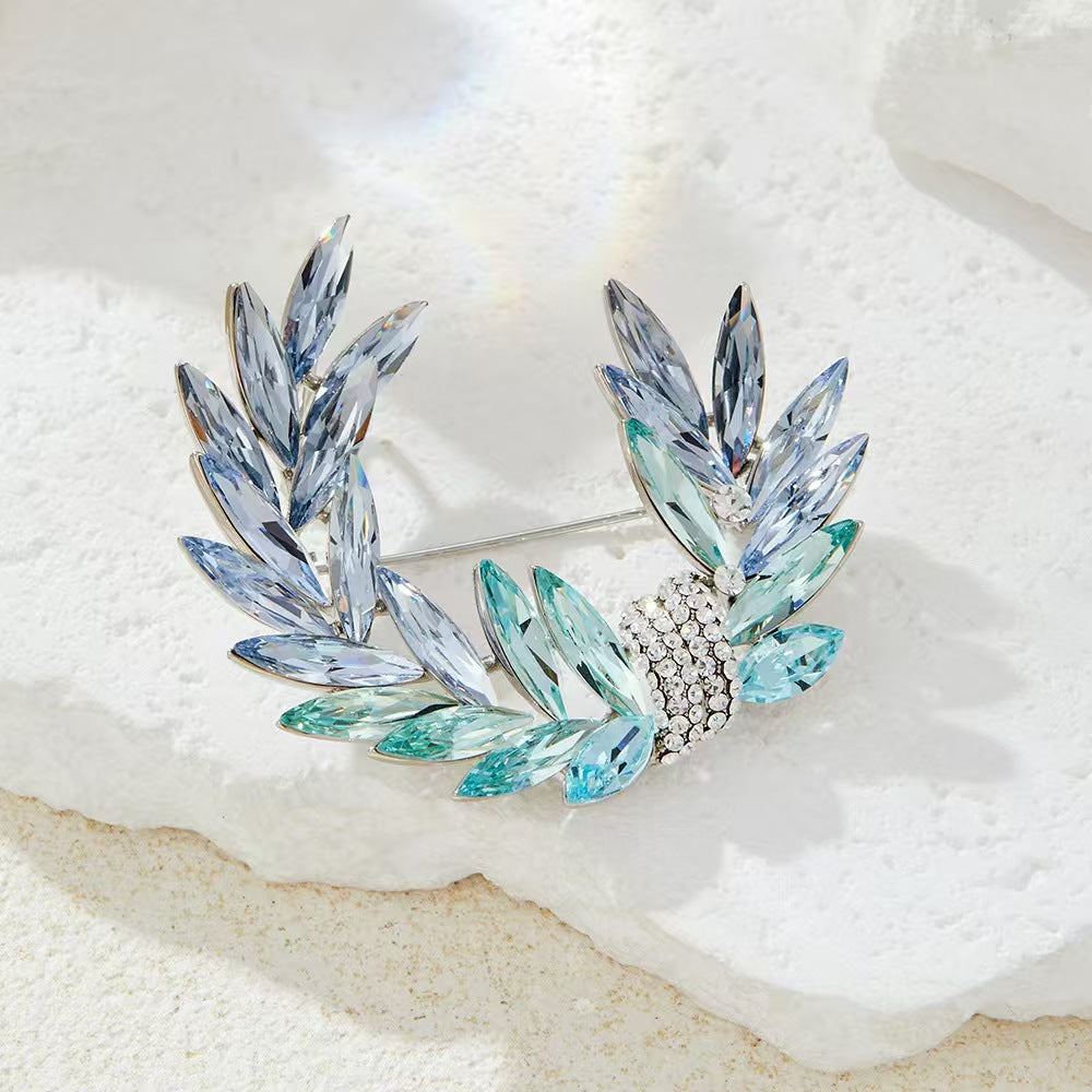 Moon crystal brooch with floral design for women