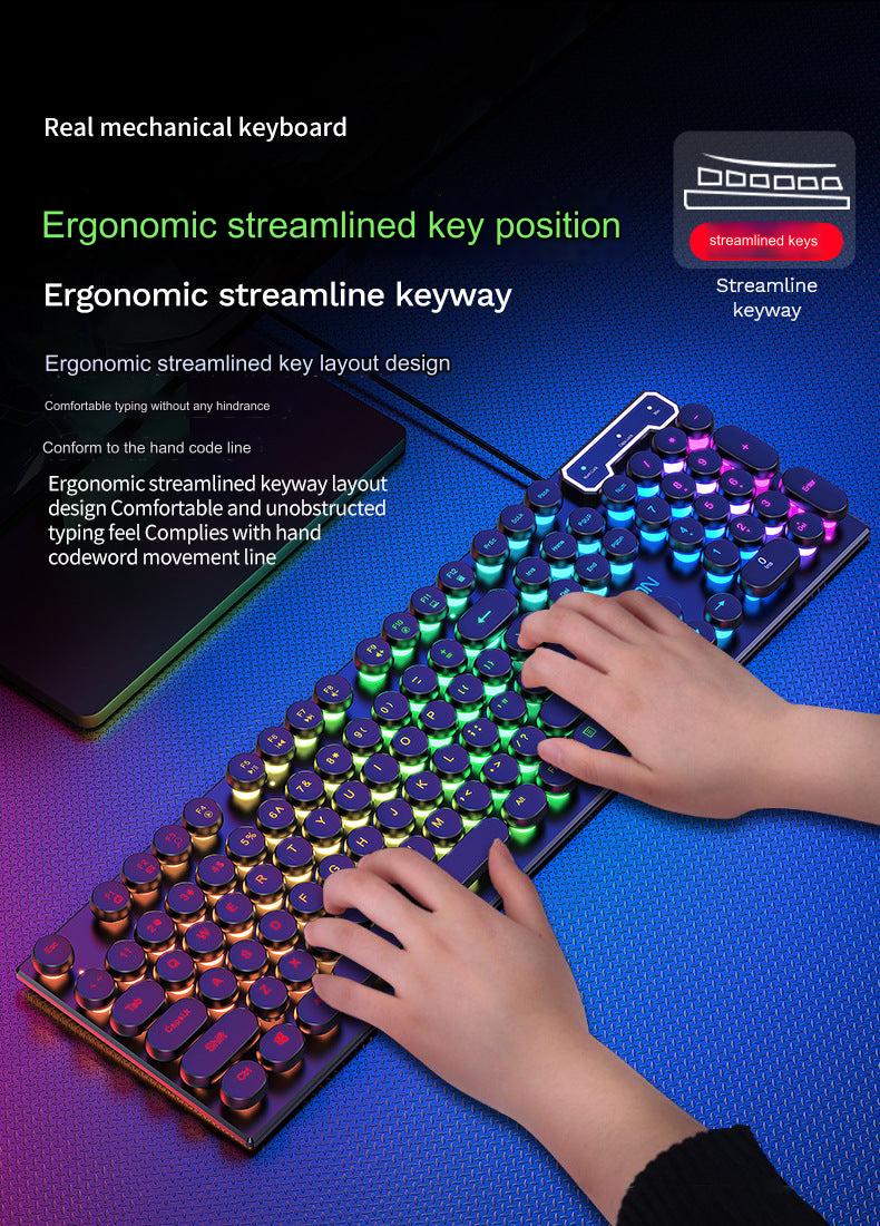 EWEADN GX330 Retro Punk Mechanical Gaming Keyboard & RGB Mouse Set - USB Wired, Ergonomic Design, 1600 DPI