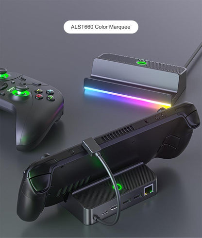 GameDeck Pro RGB Dock for Steam Deck - Anti-Slip Base with USB 3.0 Ports and 4K Output