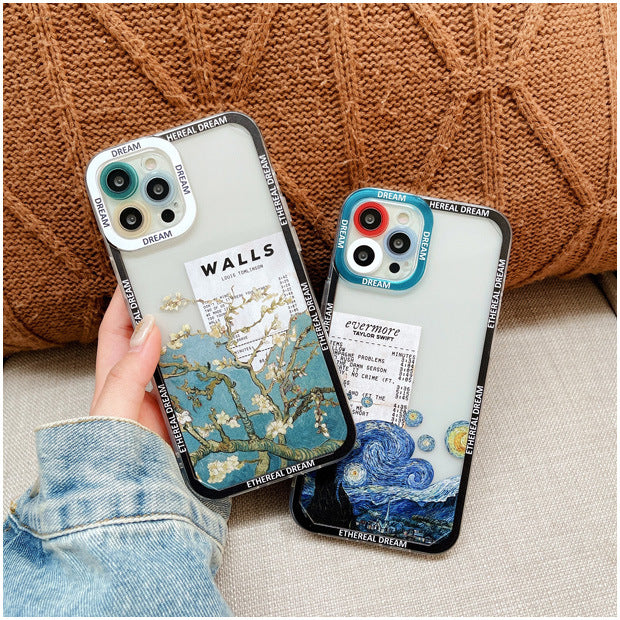 Stylish Vintage Oil Painting Galaxy iPhone Case - Compatible with iPhone 7 to iPhone 16 - Durable Silicone Protection