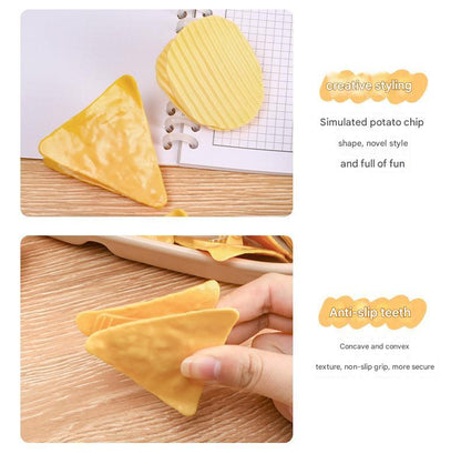 yellow triangle bag clip securing snack bag