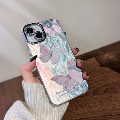 Stylish Pink Butterfly TPU iPhone Case – Compatible with iPhone 11, 12, 13, 14, 15 Series - Protective & Trendy Design