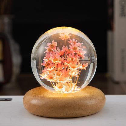 sophisticated night lamp with 3D dandelion in crystal