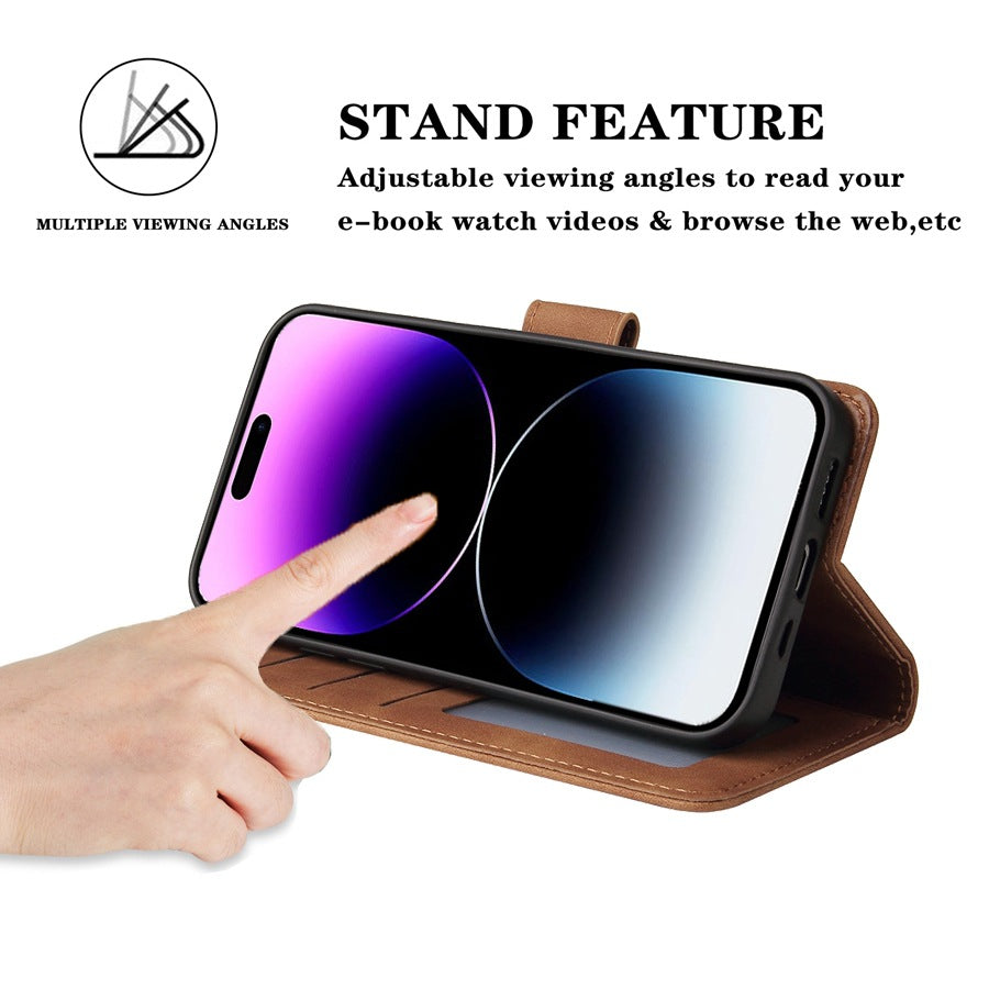 Premium Flip Wallet Case for iPhone 15/14/13/12/11 - Magnetic Closure & Stand Feature