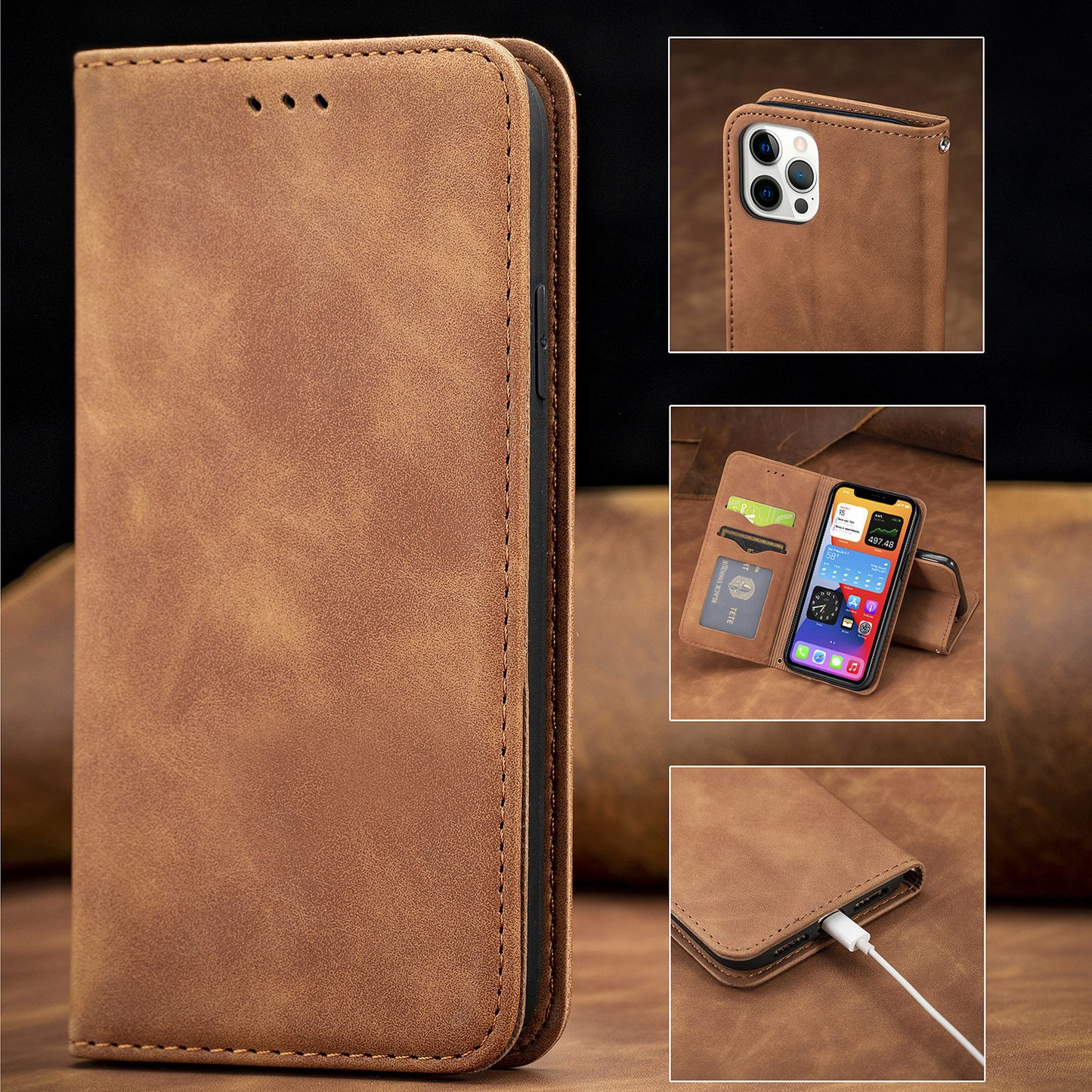 Premium Magnetic Flip Case for iPhone 16 Pro Max & Samsung S24 Ultra | Leather & TPU with Hidden Stand