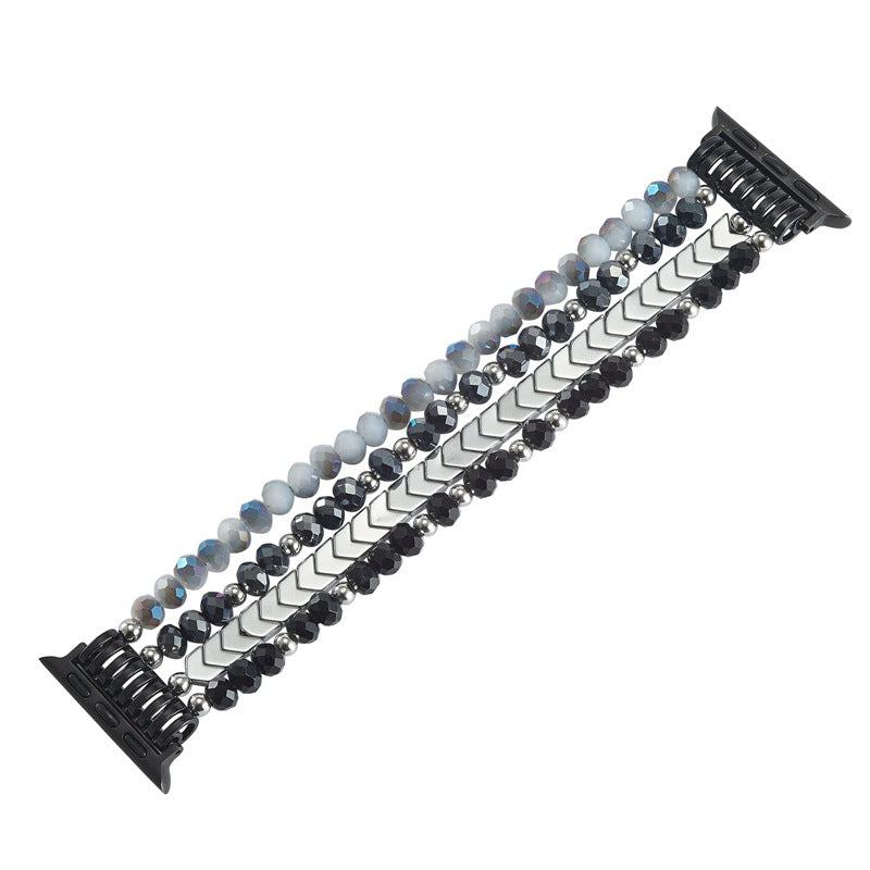 Elegant Crystal Beaded Apple Watch Band – Fashionable Stainless Steel Strap for 38mm/40mm/41mm and 42mm/44mm/45mm Models