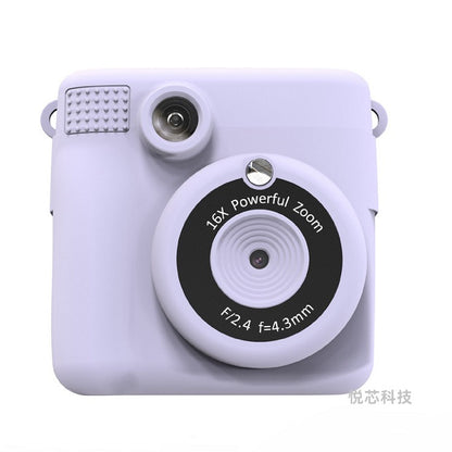 pink children's camera with printing functionality