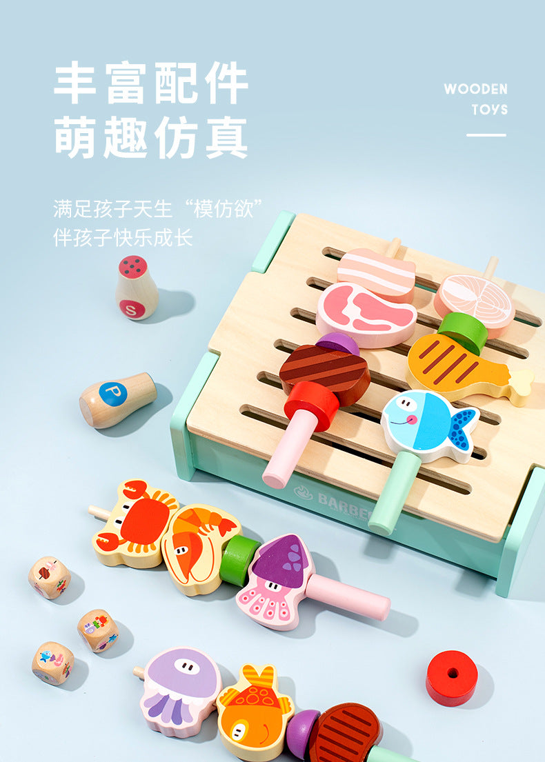 wooden bbq playset pink details