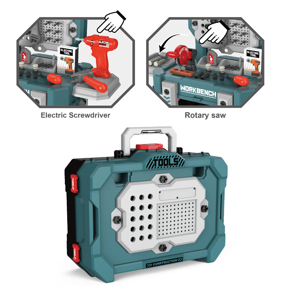 child learning mechanics with toy tools