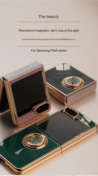 Samsung Galaxy Z Flip 6 Copper Plated Ring Stand Magnetic Phone Case - Shockproof & Fingerprint Resistant