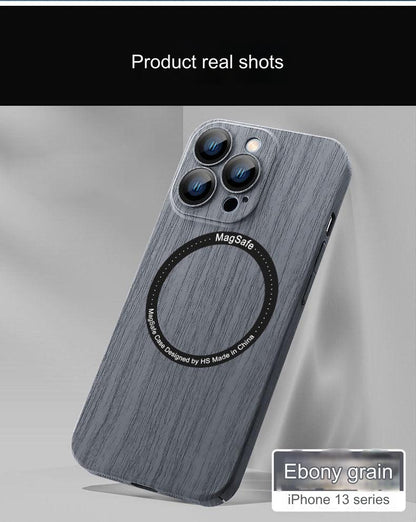 Wood Grain Magnetic iPhone Case for iPhone 15, 14, 13 & 12 - Shockproof, Anti-Fingerprint Protection