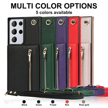 Premium Wallet Case for Samsung Galaxy S24 & S23 Ultra with Zipper, Flexible TPU & Leather, Crossbody Design, Black