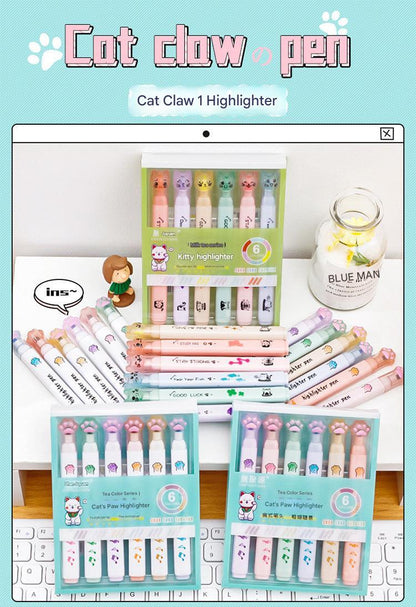 school friendly cat paw design highlighter set