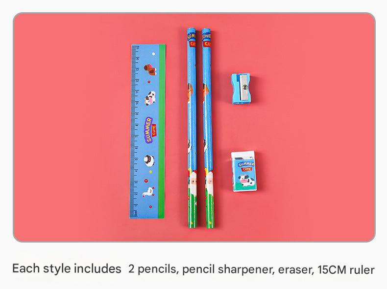 colorful cartoon stationery pencils and erasers