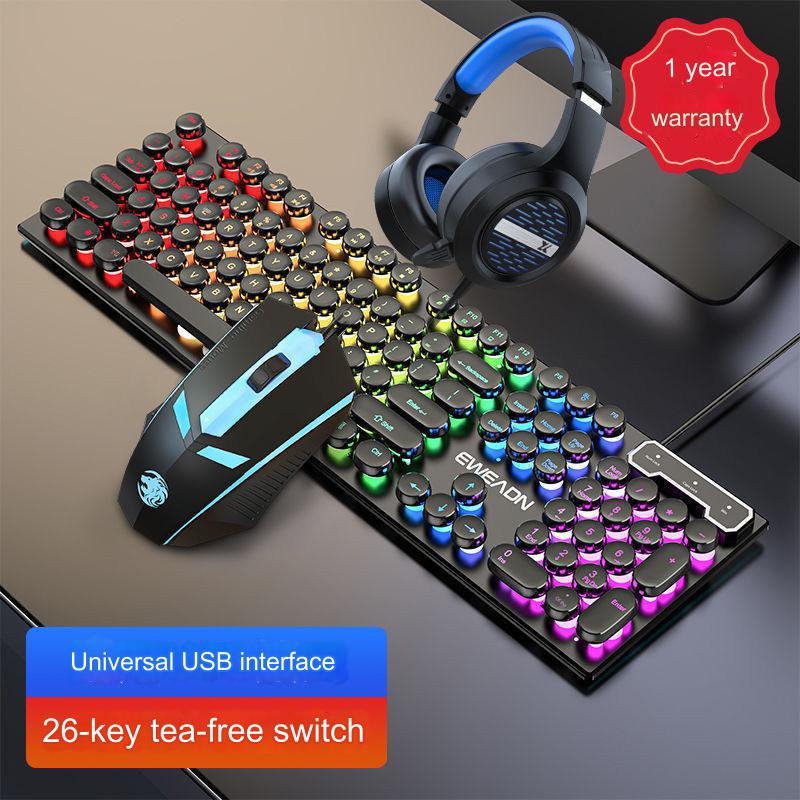 EWEADN GX330 Retro Punk Mechanical Gaming Keyboard & RGB Mouse Set - USB Wired, Ergonomic Design, 1600 DPI