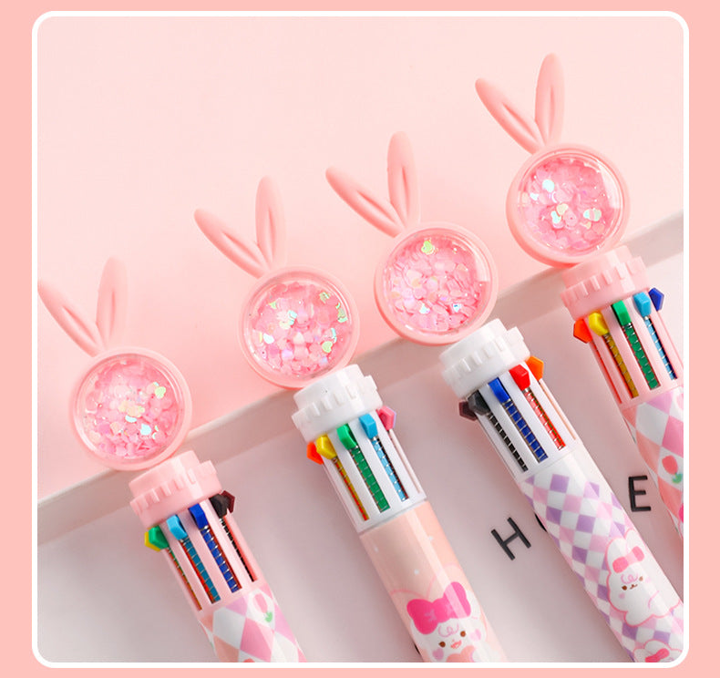 colorful rabbit pattern 10-in-1 ballpoint pen close-up